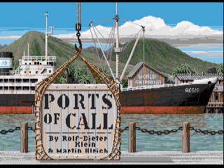 Ports of Call title screen for Amiga